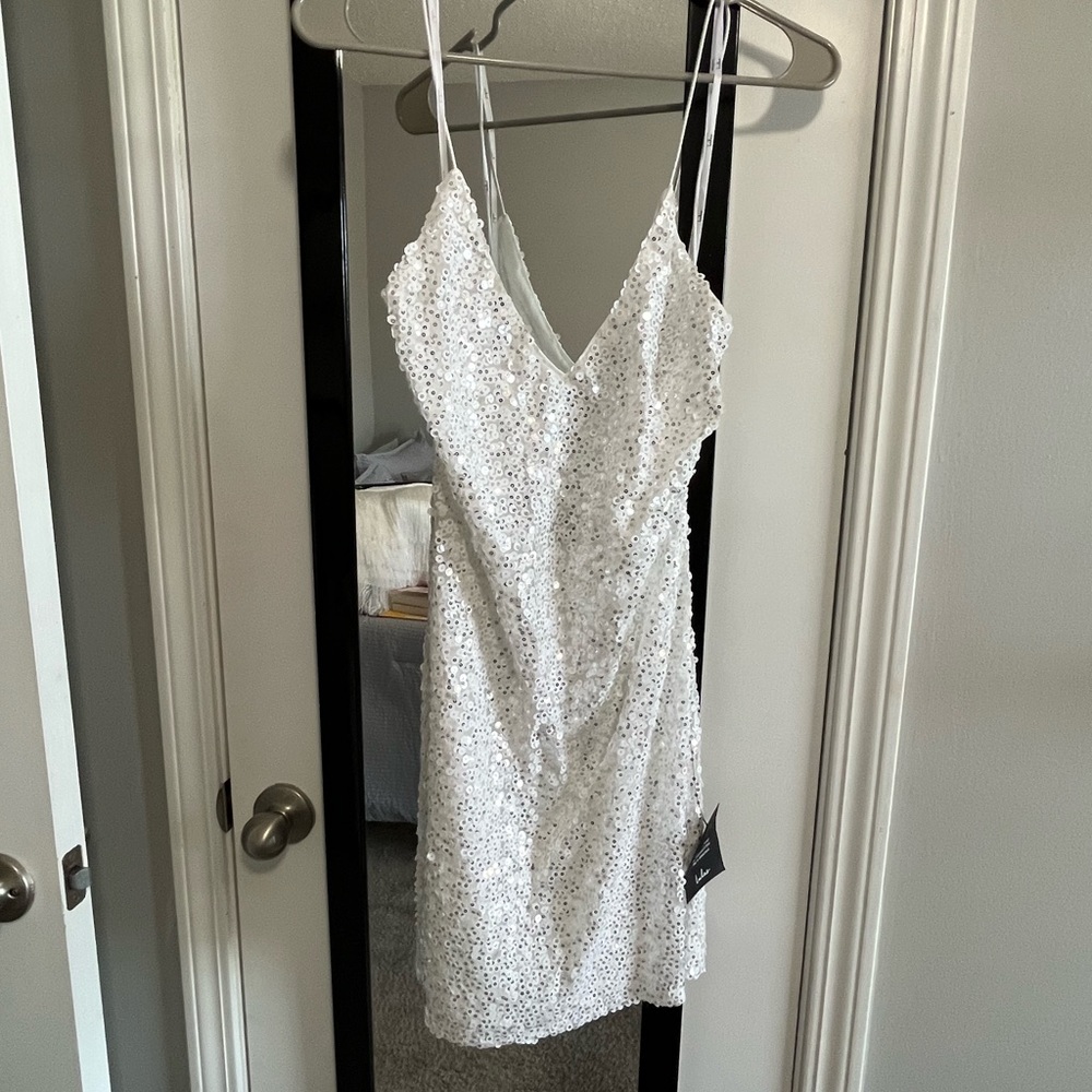 LuLu’s Force of Fashion White Backless Sequin Mini Dress - New with tag - Medium
